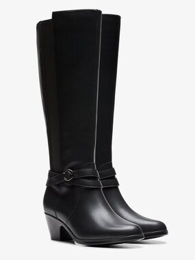 ♥️♥️ Clarks® Emily2 Dream Women's Leather Knee-High Dress Boots - Black Leather